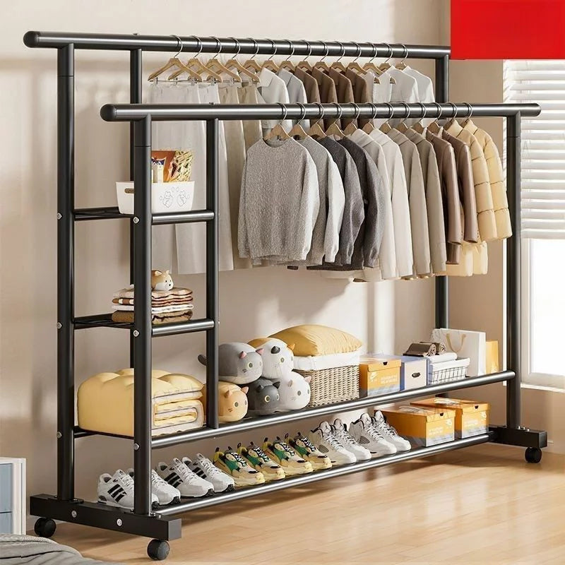 Višenamenski Metalni Stalak za Odeću – Sa Policama i Točkićima