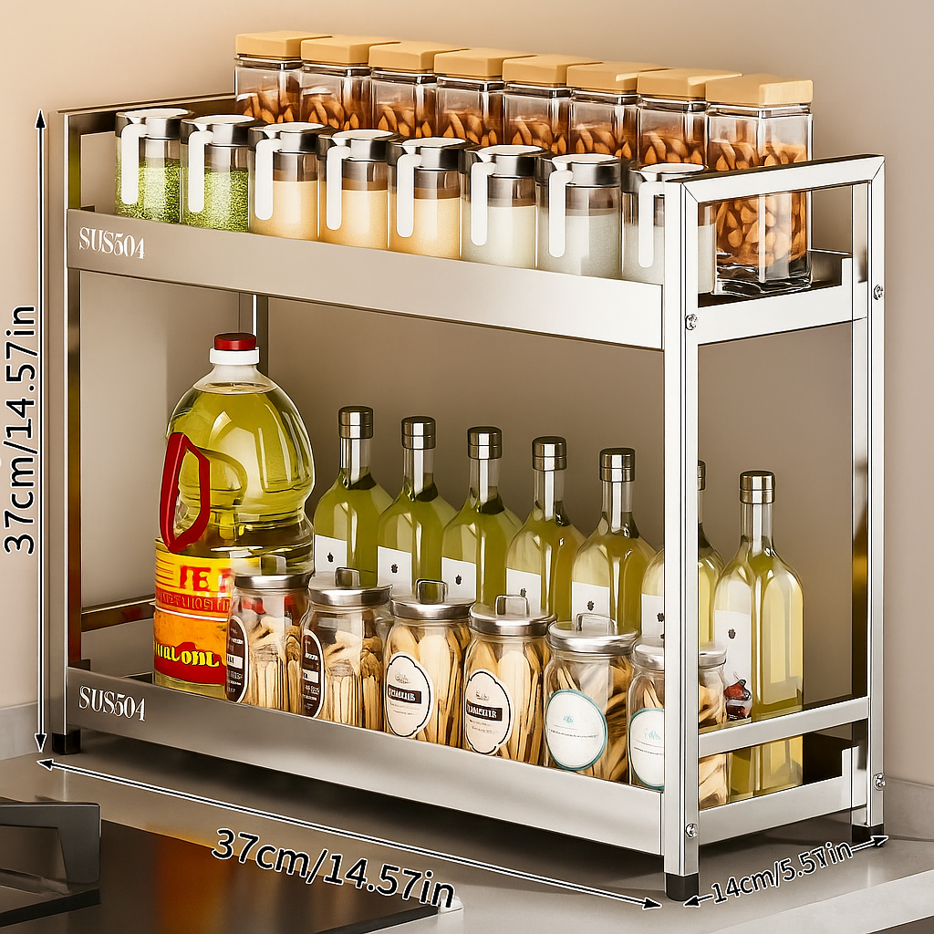 Kuhinjski Nosač od Nerđajućeg Čelika 304 – Višeslojna Polica za Začine i Ulja