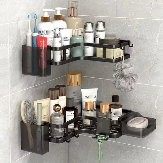 Set Polica – Crne Kupatilske Police Bez Bušenja (2 komada) - Vufri Shop